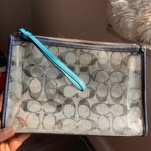 Clear Patterned Wristlet with Blue Strap